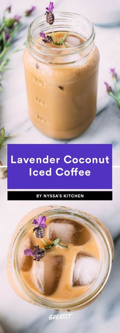 lavender coconut iced coffee in a mason jar