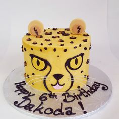 a birthday cake with a cat's face on it