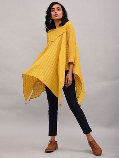 Trendroots offers the best deal for designer, Yellow Asymmetrical Cotton Top with Tassels with the highest quality and affordable price. Tassel Lace, Yellow Fits, Colored Pants, Asymmetrical Tops, Cotton Top, Best Deal, Cotton Tops, Kimono Top, Tassels