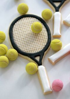 tennis rackets and balls made out of cookies