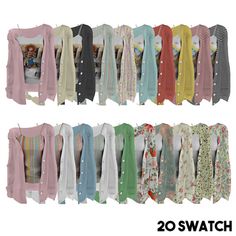 a bunch of clothes that are hanging on a rack together with the words 20swatch below it