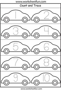 the printable worksheet for numbers 1 - 10 with cars on it, which are