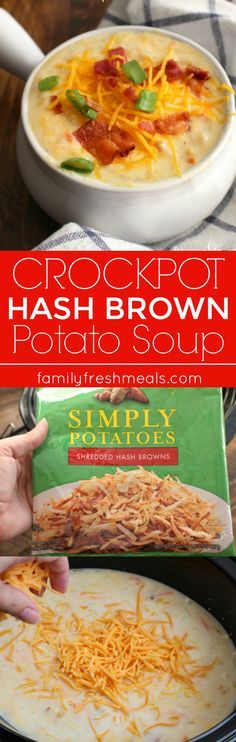 the crockpot hash browns potato soup recipe is ready to be eaten and served