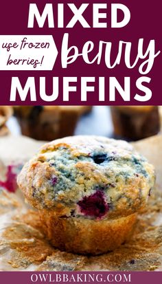 blueberry muffins with text overlay