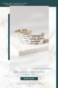 Wear this cuff bracelet as a daily reminder to practice don Miguel Ruiz's The Four Agreements. 🪷 Each glance at your wrist reaffirms your commitment to harmony in life and relationships. The subtly positioned stylized text acts as a powerful reminder, engraved for a stylish touch. 💠 Adjustable Spiritual Cuff Bracelet For Friendship, Adjustable Silver Cuff Bracelet For Promise, Spiritual Friendship Cuff Bangle Bracelet, Spiritual Friendship Cuff Bracelet, Adjustable Engraved Cuff Bracelet With Meaningful Style, Adjustable Engraved Cuff Bracelet Meaningful Style, Meaningful Sterling Silver Bracelets, Adjustable Engraved Cuff Bracelet, Adjustable Stamped Spiritual Cuff Bracelet