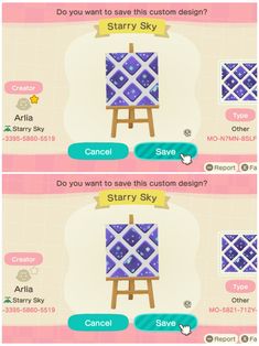 an animal crossing game with two screens showing how to use the same color palettes