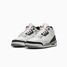 Air Jordan 3 Retro "Cement Grey"Big Kids' ShoesBold colors and classic details give the AJ3 a fun, throwback look. It's modeled after Mike's game shoe from the '80s, so you'll be walking in the footsteps of a legend. Comfy collar feels soft around the ankle.Flexible foam midsole gives you plenty of support.Solid rubber outsole provides traction where you need it. Color: White Red Cement Grey Black Style: DM0967-106 Cdg Converse, Nike Air Jordan 3, Vans Top, Jordan Model, Jordan 3 Retro, Nike Blazers Mid, Air Jordan 3 Retro, Cement Gray, Air Jordan 3