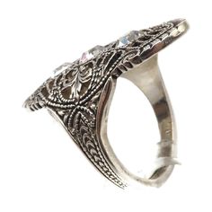 "Old Vintage 925 Sterling Silver 925 & Pasted Crystals Art Deco Style Ring Small Size 2.5 Women Teens Children Fine Jewelry Precious Metals This Ring is Gorgeous! Size 2.5 Setting Measures 25.37mm & 11.63mm Wide Band Measures 10.15mm at the Top to 2.31 at the Bottom Weighs ~ 4.73 Grams This is a Vintage item, that being said this item shows normal wear. FAST 1-DAY SHIPPING from a SMOKE-FREE home! CUSTOMER SERVICE - Is so \"IMPORTANT\" and I strive to do my best. If you have a concern ple Silver Art Deco Hallmarked Jewelry, Art Deco Hallmarked Silver Jewelry, Silver Sterling Silver Victorian Filigree Ring, Classic Silver Filigree Ring Collectible, Art Deco Silver Filigree Ring Hallmarked, Ornate Silver Sterling Filigree Ring, Silver Sterling Filigree Ring With Stone Setting, Art Deco Silver Filigree Ring As Gift, Silver Filigree Art Deco Ring