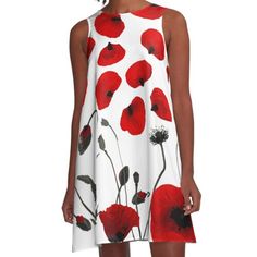 Loose-fit, mid-length sleeveless dress with silky handfeel. Printed on both sides. Machine washable. Size range XS-2XL. This modern and elegant black and red flowers and petals pattern on white is perfect for the trendy and stylish woman. Its chic and pretty design is great for many gifts and occasions; for yourself, your friends, or your family. Enjoy this contemporary and fashionable print for your next purchase! Red Floral Print Knee-length Dress, Red Floral Print Knee-length Sleeveless Dress, Poppy Print, Home Dress, Pretty Design, Woven Dress, Buy Dress, Dress Fabric, Red Flowers