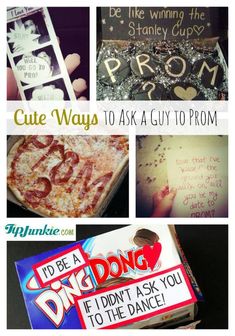 several different pictures with words on them that say it's okay to ask guy to prom