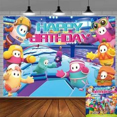 an image of cartoon characters on the birthday party backdrop for children's birthdays