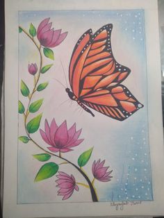 a drawing of a butterfly on a flower