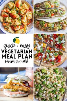 a collage of vegetarian meal plans with text overlay