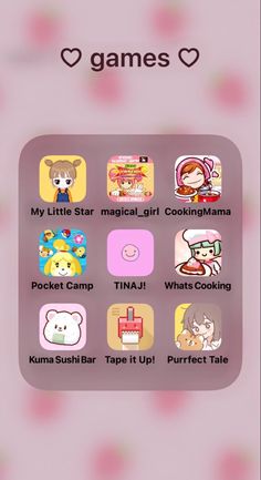 an iphone screen showing the game's menus and icons, with pink dots in the background