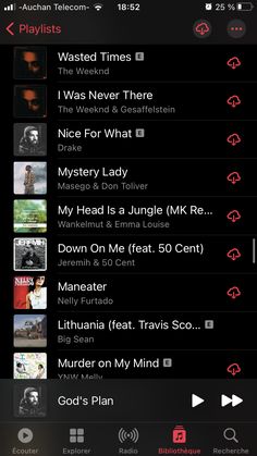 the music player on an iphone's playlist is highlighted in red and black