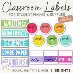 classroom labels for students to use on their desks and in the classroom or at home