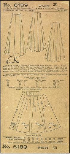 an old pattern for a skirt with pleating and pockets on the bottom, as shown in