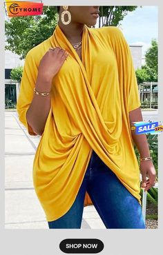 Criss Cross Wrinkled Half Sleeve Top Yellow Stretch Solid Color Top, Long Sleeve Wrinkled Summer Tops, Wrinkled Long Sleeve Tops For Summer, Wrinkled Long Sleeve Tops For Fall, Versatile Draped Tops For Spring, Versatile Draped Summer Top, Half Sleeve Tops, Ruched Top, Top Collection