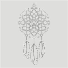 a drawing of a dream catcher with feathers