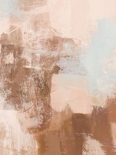 an abstract painting with brown, beige and blue colors on it's surface is shown