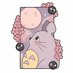 an animal with flowers around it's neck and the moon in the sky behind it