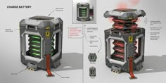 an image of a sci - fi device with its components labeled in red and green