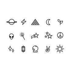 the different types of symbols that can be seen in this image, including stars and moon