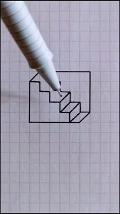 a pen is writing on a piece of paper that has a drawing of a stair