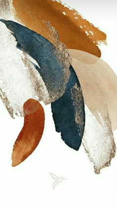 an abstract painting with blue, orange and white colors on it's side by side