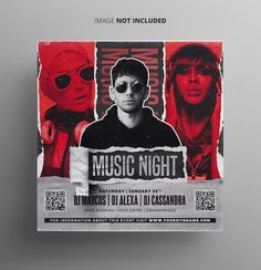 a flyer for a music night with two people on the front and one person wearing sunglasses