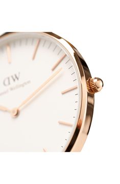 A wide, minimalist face adds to the clean sophistication of this lightweight round watch secured by a classic topstitched leather strap. Style Name:Daniel Wellington Classic St. Mawes Leather Strap Watch, 40mm. Style Number: 6167093. Available in stores. Round Watch, Leather Strap Watch, Diy Kits Gift, White Rose Gold, Minerals Crystals, Daniel Wellington, Wellington, Quartz Movement, Black Silver