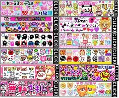 an assortment of stickers with different characters on them, all in various colors and sizes