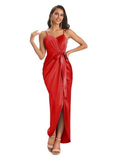 Details Material: soft satin, pongee.Silhouette: AsymmetricalNeckline: V-neckLength: Ankle-LengthEmbellishment: Slit, BowStraps: Spaghetti StrapsSleeve: SleevelessBack Style: Zipper UpFully Lined: YesBuilt-In Bra: NoBoning: NoSize: General, Plus, Pregnant, JuniorModel's Dress Size: US2 Which Bust 33'', Waist 26.5'', Hip 36.5'', Height 69'' with shoes on.Size:Since it's mermaid style, so only error is less than 1'' between your real measurements (bust, waist, hip: biggest part of hip, hollow to f Bridesmaid Dresses Ankle Length, Ankle Length Prom Dress, Satin Prom Dresses, Bridesmaid Dresses Uk, Emerald Bridesmaid Dresses, Prom Dresses For Sale, Bridesmaid Dresses Online, Satin Bridesmaid Dresses, Custom Size Dresses