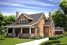 this is an artist's rendering of a house in the country style with porches