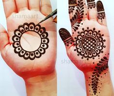 two hands with henna designs on them