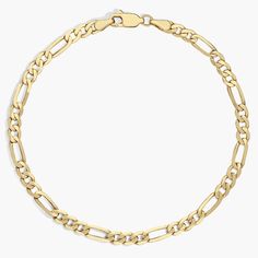 Go for the gold with this 14k yellow gold bracelet designed with square trios of links connected by longer rectangular links that alternate to create a balanced look made for everyday wear. Modern Bracelets With Rectangular Figaro Chain Links, Classic Gold Bracelet With Rectangular Chain, Classic Rectangular Chain Gold Bracelet, Modern Yellow Gold Figaro Chain Bracelets, Modern Yellow Gold Figaro Chain Bracelet, Rectangular Yellow Gold Chain Bracelet, Yellow Gold Figaro Chain Bracelet With Rectangular Links, Yellow Gold Figaro Chain Bracelet, Yellow Gold Bracelet With Rectangular Links