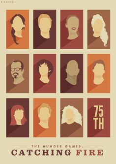 the hunger games catching fire poster with different avatars and their names on it's squares