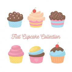 the flat cupcake collection is filled with different types of cakes and muffins