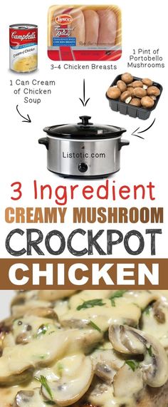 the crockpot chicken recipe is shown with instructions for how to make it