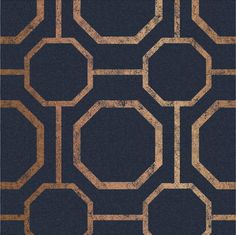 a black and gold wallpaper pattern with hexagonal shapes in the center, on a dark blue background