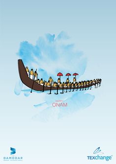 a long boat filled with people riding on top of it's side in the sky