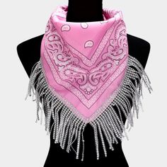 Rhinestone Crystal Like Sparkle Tassel Neck Bandana Paisley Print Design Bling Scarf Women Fashion Statement Accessory Size : 21.75" X 21.75" Fringe Size : 4.5" L Theme: Fringe , Western P 1509 N Rhinestone Fringe Bandana, Cowgirl Scarf, Fringe Bandana, Neck Bandana, Paisley Print Design, Rhinestone Fringe, Scarf Women Fashion, Western Cowgirls, Western Cowgirl