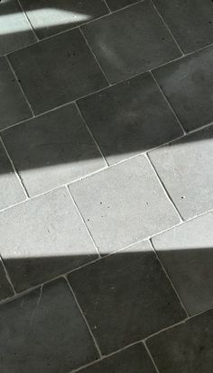 a black and white cat laying on the ground next to a bench with its shadow