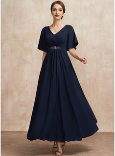 JJsHouse A-Line V-neck Ankle-Length Ruffle Zipper Up Sleeves 1/2 Sleeves No Dark Navy Spring Fall Winter General Plus Height:5.7ft Bust:34in Waist:24in Hips:35in Mother of the Bride Dress. #JJsHouse #ALine #Vneck #AnkleLength #Ruffle #ZipperUp #Sleeves #12Sleeves #No #DarkNavy #Spring #Fall #Winter #General #Plus #MotheroftheBrideDress Ankle Length Mother Of The Bride Dresses, Mother Of The Bride Dresses For Fall Wedding, Formal Dresses For Older Women, Boho Mother Of The Bride Dresses, Mom Of The Bride Dresses Modern, Bride Silhouette, Ruffle Beading, Mother Of Groom Dresses, Groom Dresses