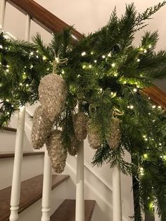 christmas decorations on the banisters and stairs