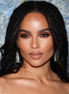 Glam Makeup Look Brown Eyes, Wedding Makeup For Brown Eyes Dark Skin, Brown People Makeup Looks, Blush Tone Makeup, Natural Glam Makeup Brown Eyes Prom, Zoe Kravitz Makeup Looks, Make Up Looks For Black Outfit, Bridal Make Up For Brown Skin, Rihanna Makeup Looks Natural