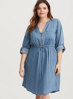 Summer Work Dresses, Cold Shoulder Sweater Dress, Plus Size Shirt Dress, Black Lace Midi Dress, Chambray Shirt Dress, Chambray Fabric, Dress Shirt Sleeves, Chambray Shirt, Easy Going