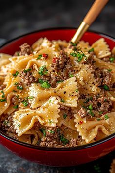 Pasta With Ground Beef, Bow Tie Pasta, Farfalle Pasta, Bowtie Pasta, Healthy Homemade Recipes, Food Garnishes, Fair Food Recipes, Rib Recipes, Interesting Food Recipes