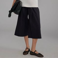 Cotton Front Slant Pockets Back Patch Pockets Zip Front Machine Wash 12.75" Rise 20.5" Inseam 14" Leg Opening Casual Black Pants For Daywear, Black Wide Leg Bottoms For Daywear, Black Wide-leg Bottoms For Daywear, Black Trousers For Daywear, Black Summer Ankle-length Culottes, Casual Fall Workwear Culottes, Black Pants For Spring Daywear, Classic Spring Culottes For Workwear, Classic Spring Workwear Culottes