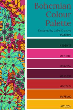 the color scheme for bohemian colored palettes is shown in bright colors, including pink and blue